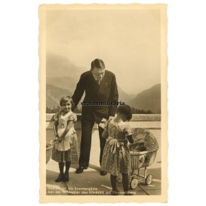 Adolf Hitler with girls on Obersalzberg postcard