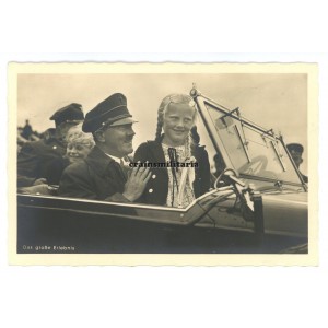 Adolf Hitler with girl in Mercedes-Benz postcard