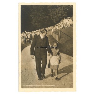 Adolf Hitler with girl on Obersalzberg postcard