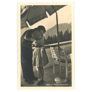 Adolf Hitler with girl on Obersalzberg postcard
