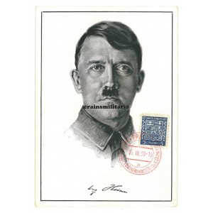 Adolf Hitler drawing postcard - Prague 1939
