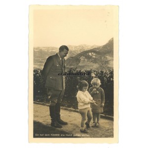 Adolf Hitler with girls on Obersalzberg postcard