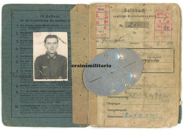 Fallschirmjäger Soldbuch - 7.FJD Holland, Reichswald, Rhein WIA Fallschirmjäger Soldbuch - 7.FJD Holland, Reichswald, Rhein WIA