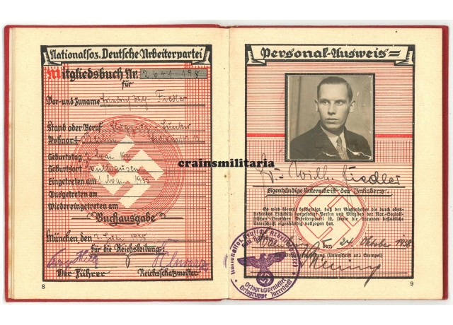 NSDAP Parteibuch, Flugzeug-Funker, Berlin & Hamburg NSDAP Parteibuch, Flugzeug-Funker, Berlin & Hamburg