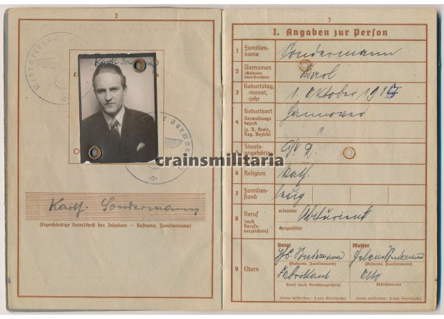 Luftwaffe Wehrpass - Africa WIA, Sicily Erdkampf