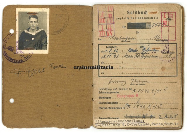Kleinkampf "Molch" U-Boat Soldbuch Kleinkampf "Molch" U-Boat Soldbuch