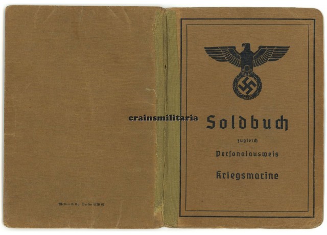 U-Boot U-133 KIA Soldbuch, Greece 1942 U-Boot U-133 KIA Soldbuch, Greece 1942