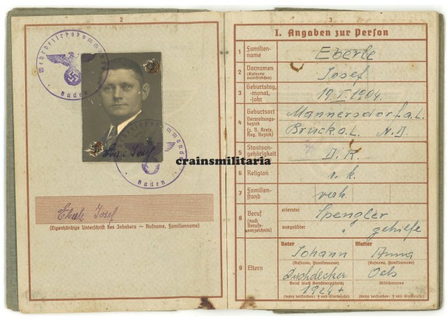 V1/V2 Wehrpass Karlshagen-Peenemünde V1/V2 Wehrpass Karlshagen-Peenemünde
