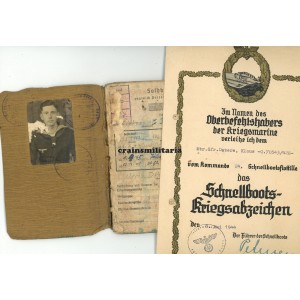 S-Boot Soldbuch and citation, 297.ID CCCiB