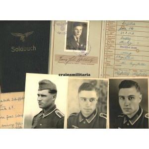 131.ID KIA Wehrpass grouping, pierced Soldbuch cover 131.ID KIA Wehrpass grouping, pierced Soldbuch cover