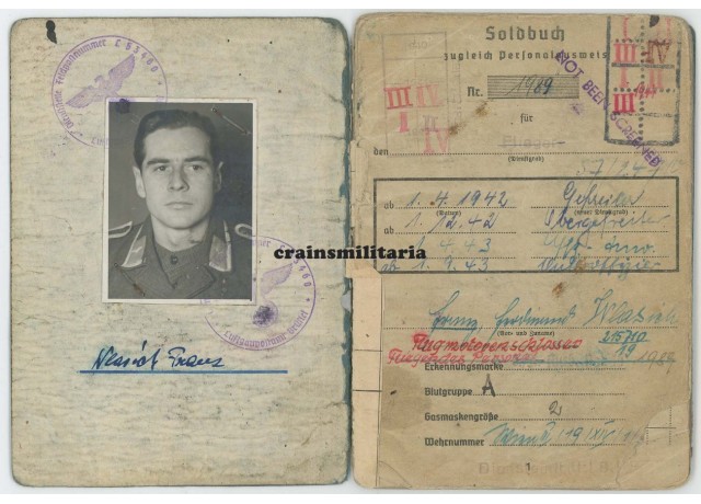 NJG4 Nachtjagd Soldbuch - WIA France 1944 NJG4 Nachtjagd Soldbuch - WIA France 1944