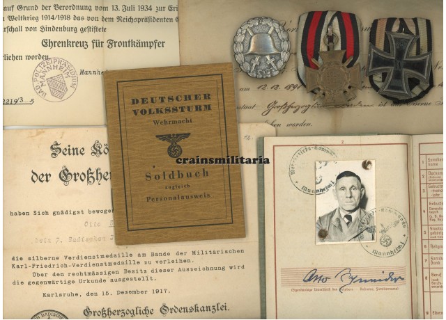 Volkssturm Soldbuch grouping with WWI awards