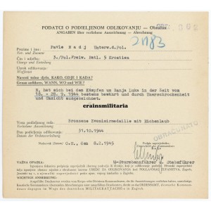 Croatian Zvonimir citation - Polizei-Freiwilligen-Bataillon 5 Kroatien