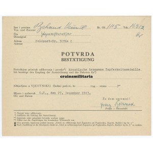 Croatian award confirmation SS-Polizei-Regiment 14