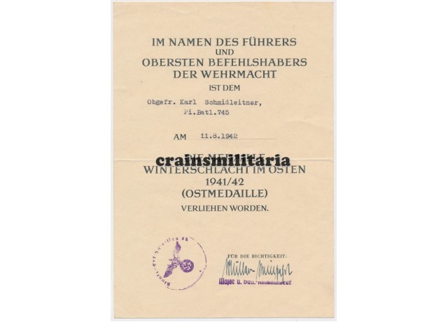 Pionier award docs, Aachen 1944