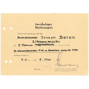 Feldgendarmerie Bulgarian award document Feldgendarmerie Bulgarian award document