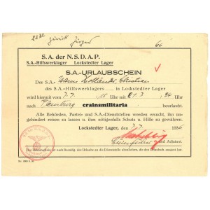 SA-Hilfswerklager Lockstedter Lager Urlaubschein