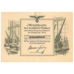 Metallspende 1940 document