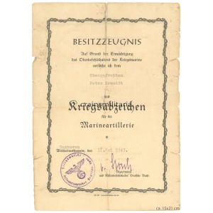 Marineartillerie Kriegsabzeichen citation, Cuxhaven
