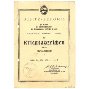 Marineartillerie Kriegsabzeichen citation, Holland