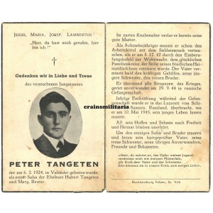 Death card Belgian soldier - POW Russia 1945
