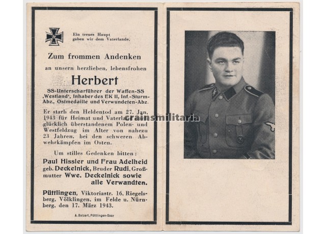 ***SOLD*** SS Westland death card