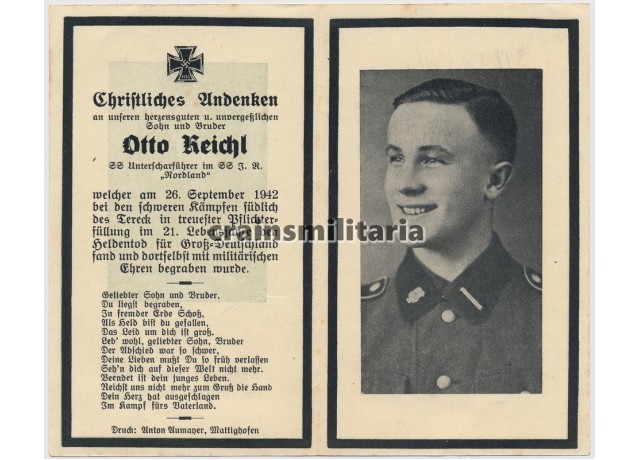 SS Nordland death card