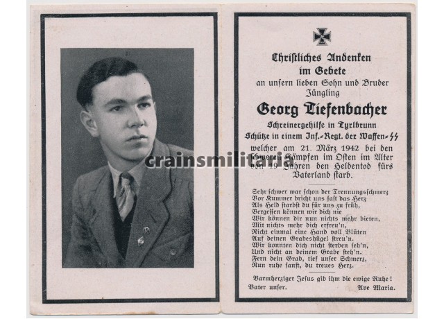 SS Infanterie death card 1942
