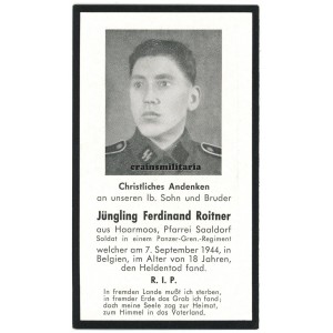 SS Death card - Belgium 1944