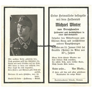 Knight's Cross winner Michael Winter death card