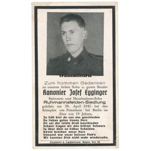 SS Death card - Battle of Berlin 1945 SS Death card - Battle of Berlin 1945