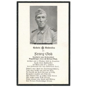 SS Polizei Death card - Croatia 1943