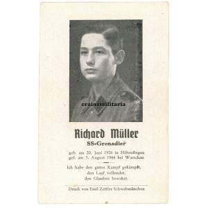 SS Death card - Warschau 1944