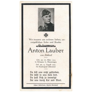 SS Death card - Ukraine 1943