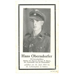 SS Death card with visor cap - Italy 1944