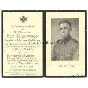 SS Totenkopf Death card - Russia 1941